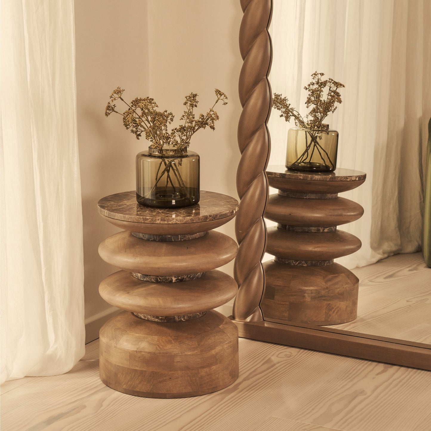 Ophelia - Specchio Grande ad Arco Lunghezza Intera con Intreccio a Corda in Legno Caldo 180cm x 105cm