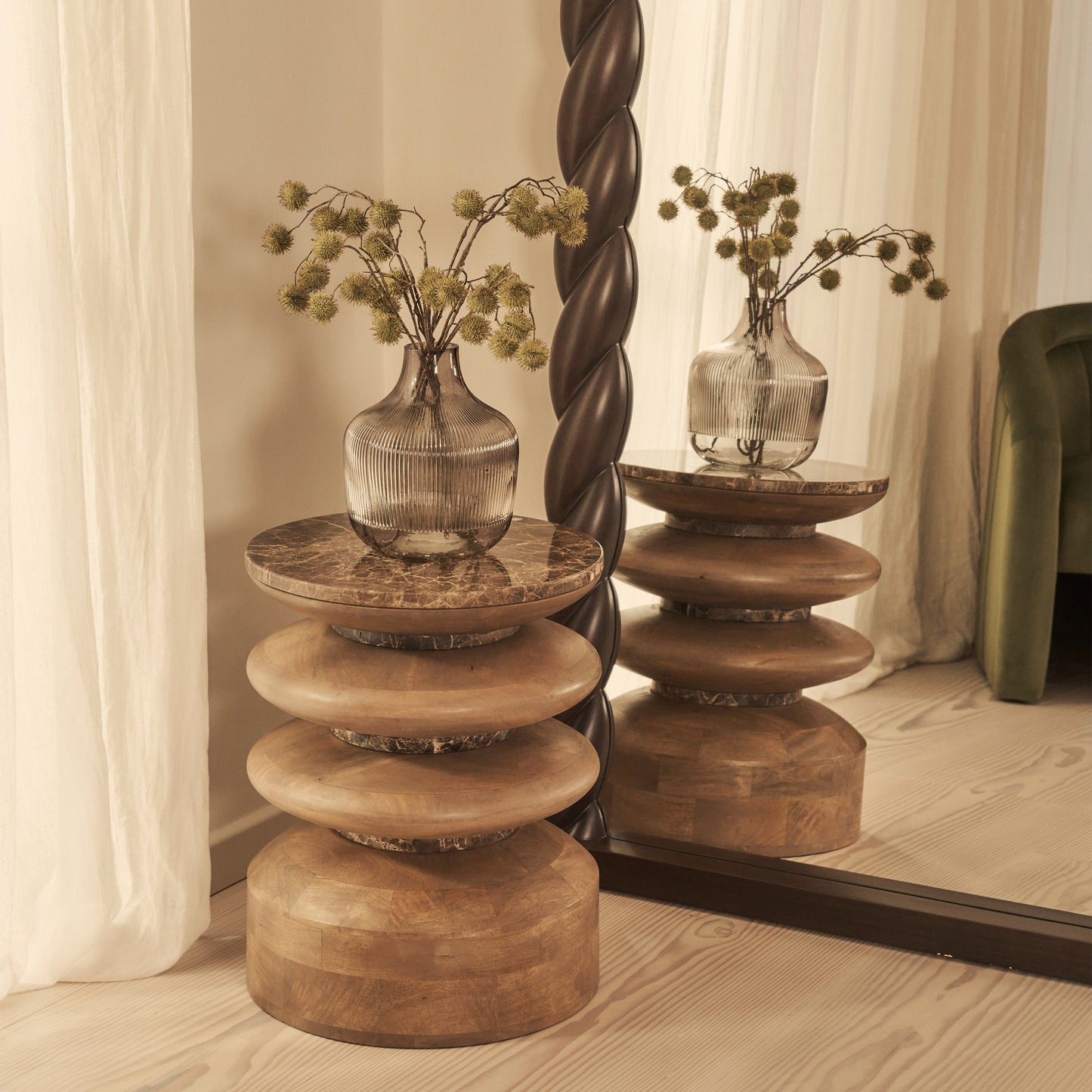 Ophelia - Specchio Grande ad Arco con Intreccio a Corda in Legno Scuro 180cm x 105cm