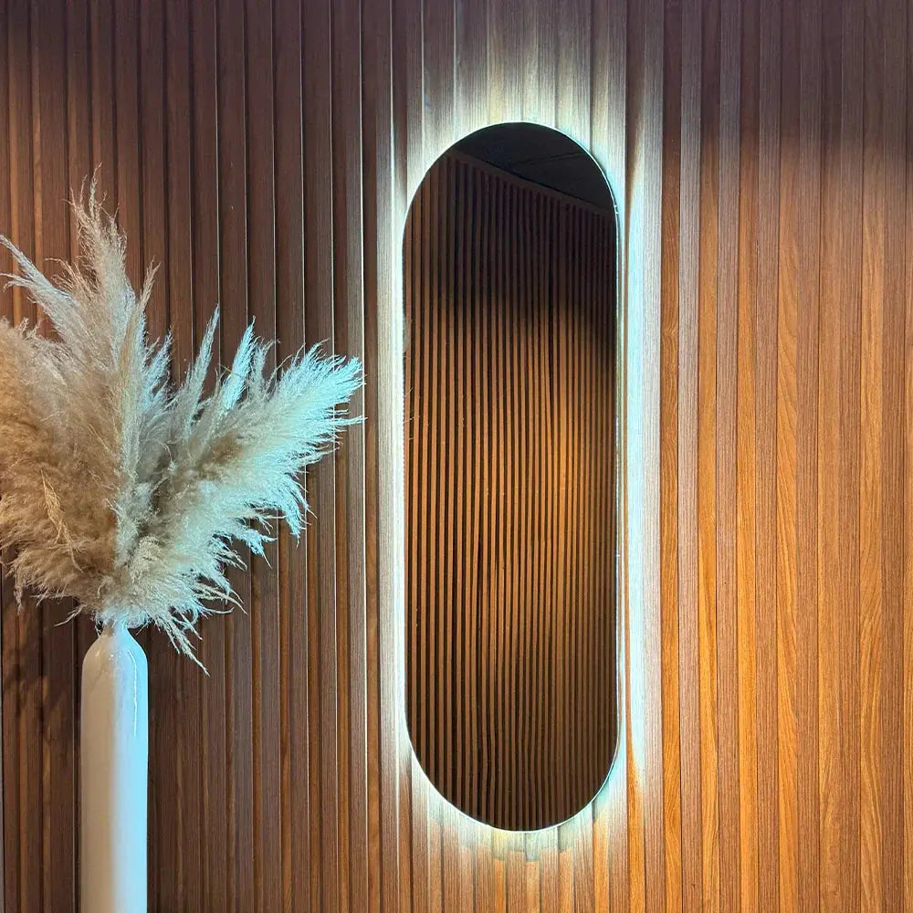 Specchio da Parete Stretto Moderno a LED - Design Ovale Sottile con Retroilluminazione
