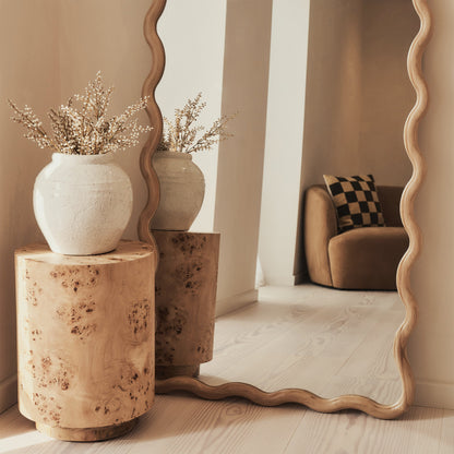 Marea - Specchio a figura intera retrò ondulato in legno chiaro 170 cm x 80 cm
