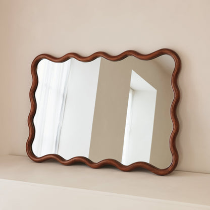 Marea - Specchio da parete retrò ondulato in legno scuro 100 cm x 70 cm