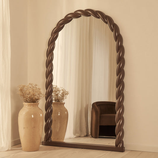 Ophelia - Grande Specchio ad Arco con Corda Intrecciata Finitura Cioccolato Lucido 180cm x 105cm