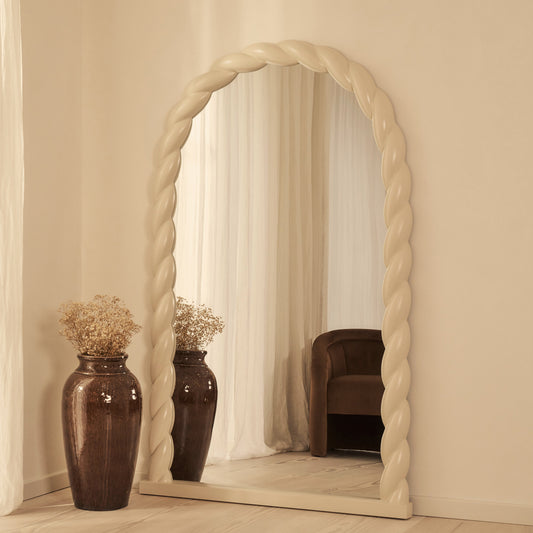 Ophelia - Grande specchio ad arco con cornice in corda intrecciata avorio lucido 180 cm x 105 cm