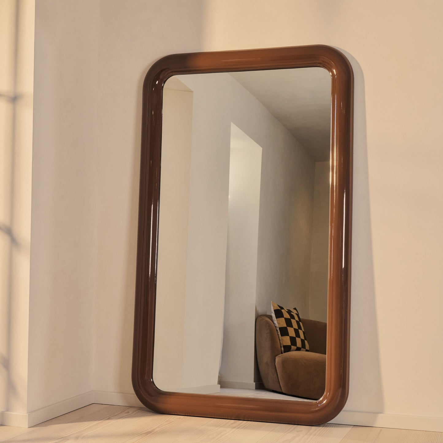 Obsidian - Specchio Grande Rettangolare Marrone Cioccolato Lucido a Figura Intera 200cm x 120cm