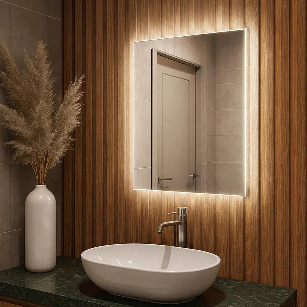 Specchio da Parete a LED Rettangolare Moderno - Specchio Retroilluminato Sottile ad Alta Luminosità