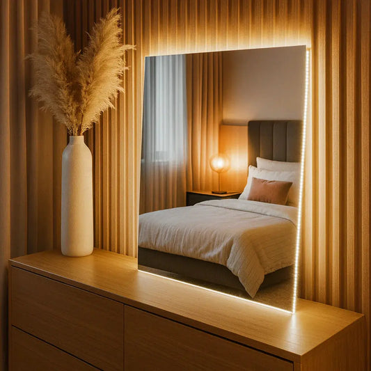 Specchio Retroilluminato a LED Quadrato Moderno - Decorazione da Parete Minimalista ed Elegante